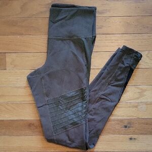 Athleta Dark Green Moto Leggings with Ribbed Detail